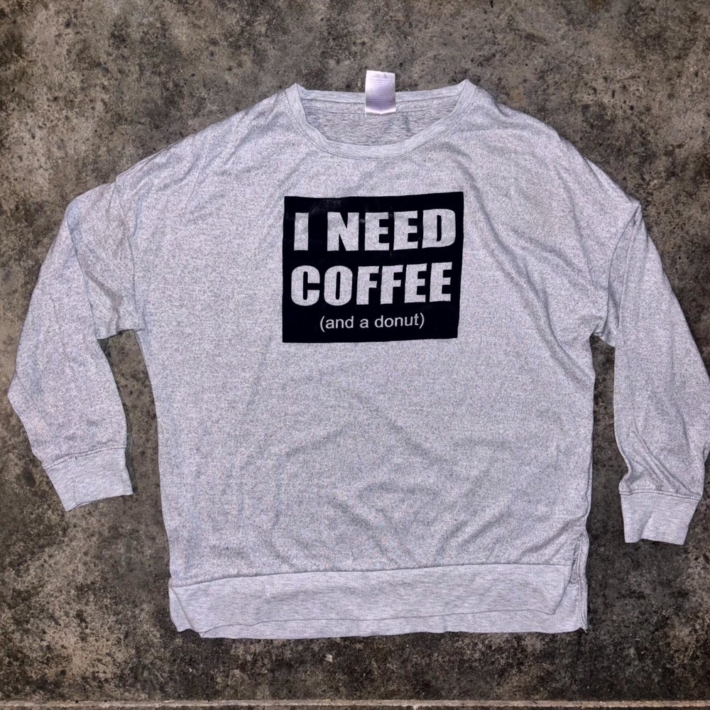 Secret Treasures Lounge Shirt Womens Large 12-14 Gray I Need Coffee and a Donut - Picture 2 of 6